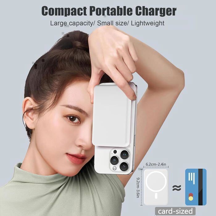 Externe batterij voor MagSafe Wireless - Compatibel met iPhone 17, 16, 15, 14, 13, 12-serie en Samsung Magnetic Power Bank - TECHTA