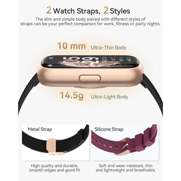 Smartwatch für Damen, 1,47 Zoll Fitness-Tracker, 24-Stunden-Sport-Tracking, 24-Stunden-Herzfrequenzmessung, SpO2-Schlafüberwachung, IP68 wasserdicht