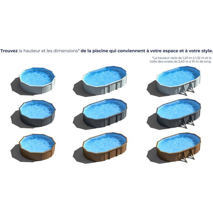 GRE - Kit de piscina redonda de aço branca para instalação acima do solo, Ø300 x 122 cm (Fornecido com filtro de areia e escada)