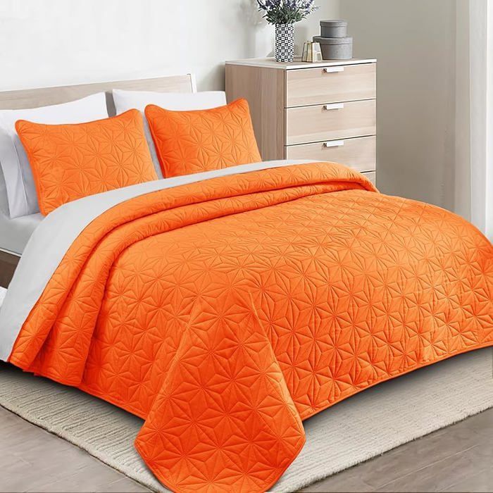 Colcha de 240x260 cm con 2 fundas de almohada, colcha suave y ligera con estampado de gofre de 240 x 260 cm #Manta de cama naranja