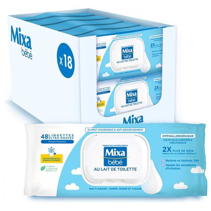 Mixa Lingettes Bébé au Lait de Toilette x48