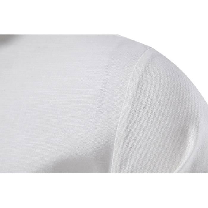 Men's Breathable Cotton Linen Shirt with Stand Collar and Long Sleeves - INSFITY - White