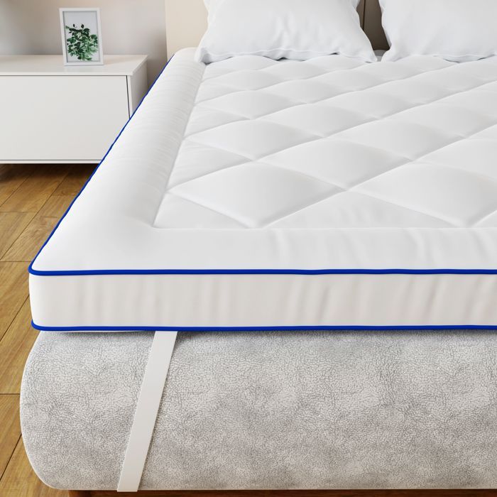 CASABEL Surmatelas Confort 180 x 200 cm Respirant en Microfibre, Antidérapant avec Bandes Élastiques - Garnissage 1000Gr Liseré