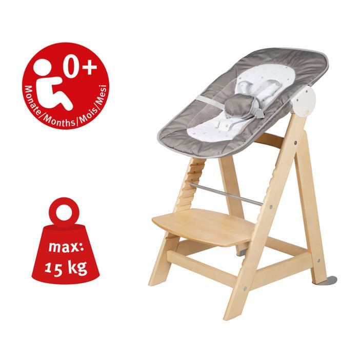 Trona convertible 2 en 1 ROBA Born Up + hamaca reclinable - Desde el nacimiento - Madera natural