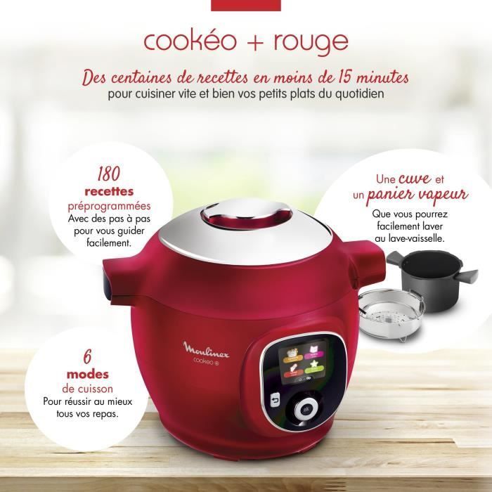 MOULINEX CE85B510 COOKEO+ Smart Multicooker 6L - 180 voorgeprogrammeerde recepten - 1600W - 6 kookstanden - Rood