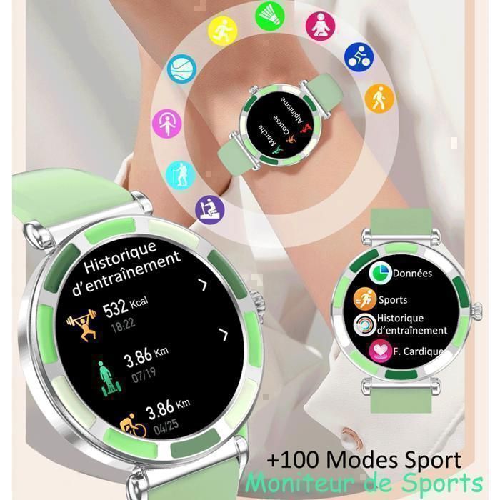 Montre Connectée Sport Femme Homme XTRADITECH Alliage Diamanté Strass Multicolore Noir Bleu Rond 1,27 Dos Finition IML 3 Bracelets
