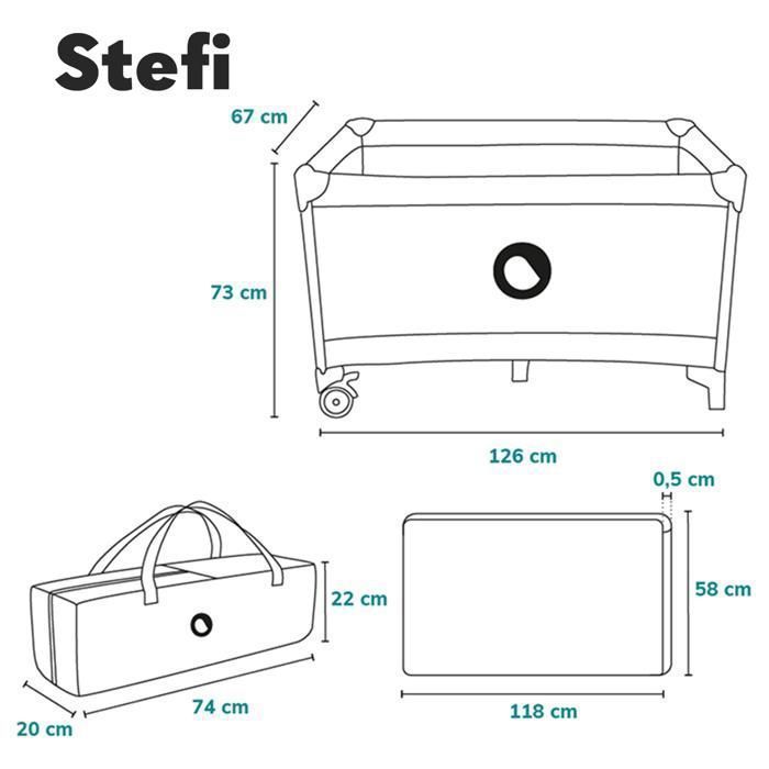 LIONELO Stefi 2-i-1 Kompakt Rejseseng - Baby Kravlegård - 0-36 måneder - Bæretaske - Hurtig Foldbar - 2 x Hjul - Grå