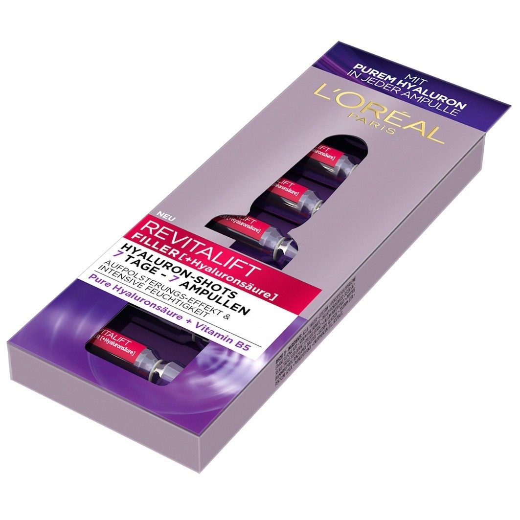 „L'Oréal Paris Revitalift“ ampulės su serumu, užpildančiu senėjimą stabdančiomis hialurono rūgšties ampulėmis – 105 ml