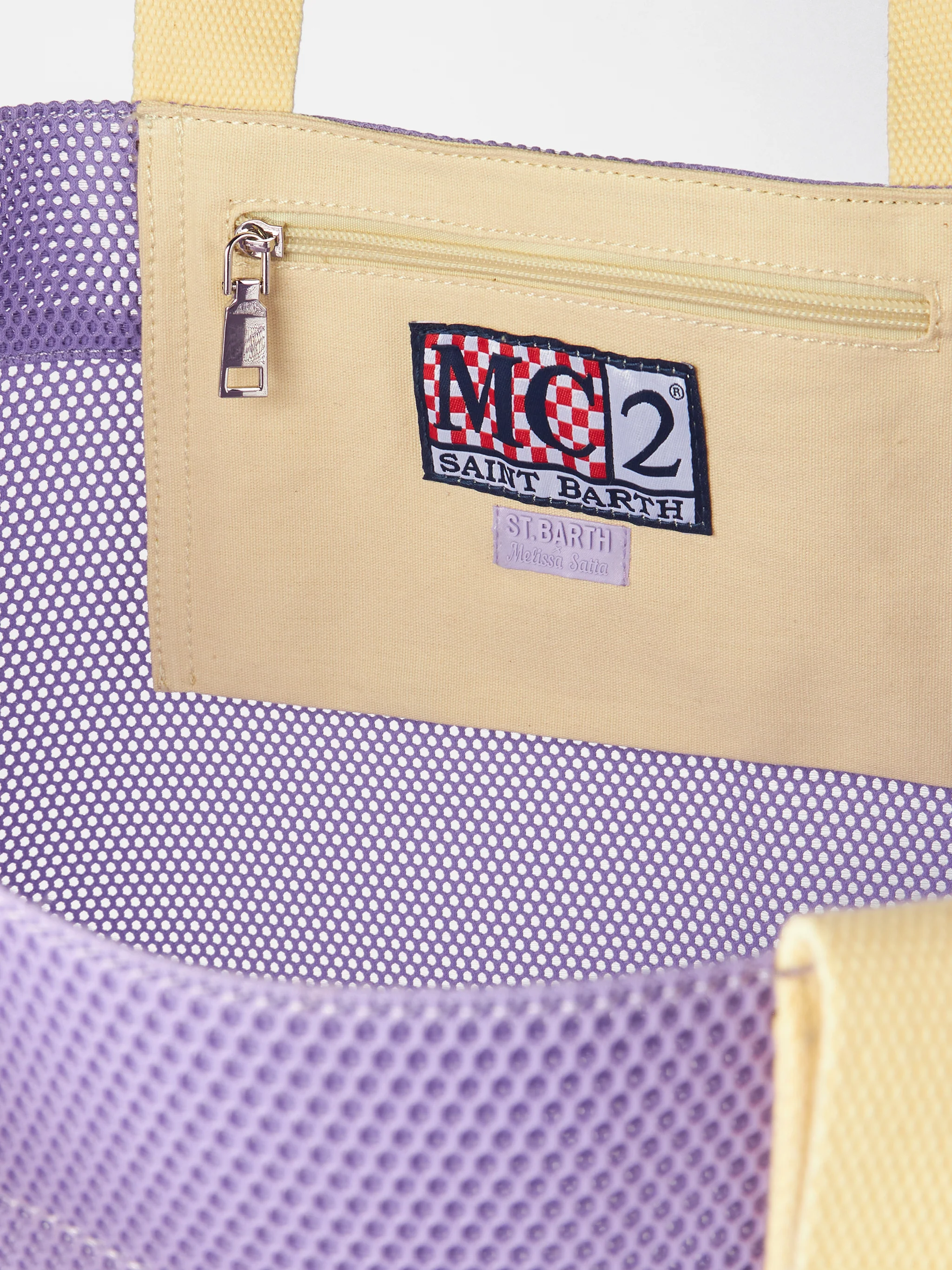 Paarse mesh draagtas met badstof patch | MELISSA SATTA SPECIA
