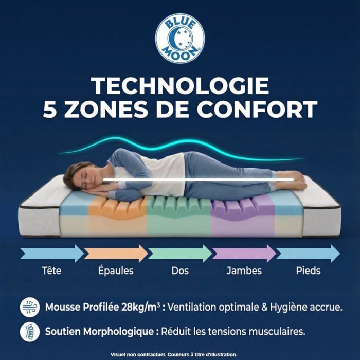 BLUE MOON – Materasso X2 3D TWIST 90x200. 5 zone di comfort. Spessore 15 cm – Compatibile con i letti IKEA – Prodotto in Belgio – Garanzia di 7 anni