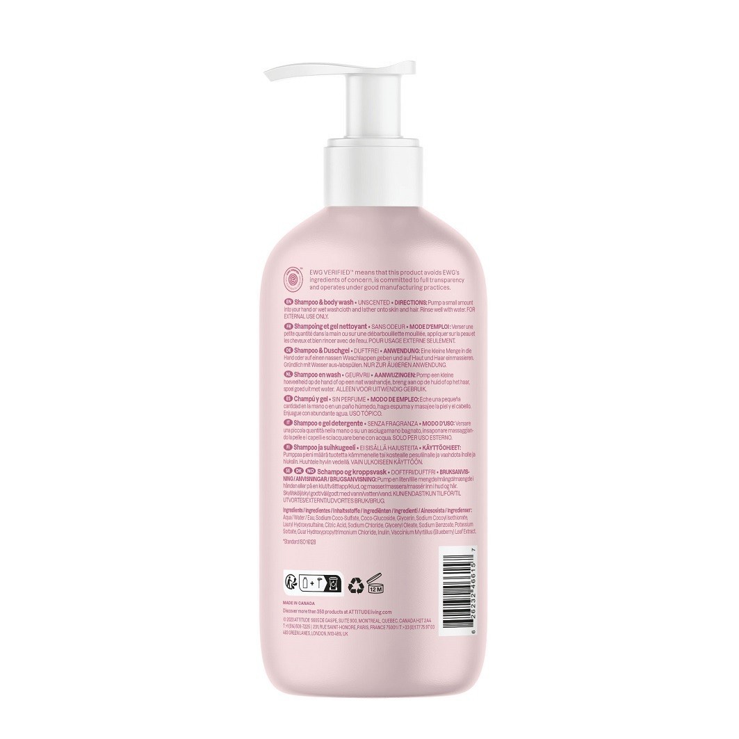 Attitude 2-in-1 šampūns un dušas želeja, bez smaržvielām – 473 ml
