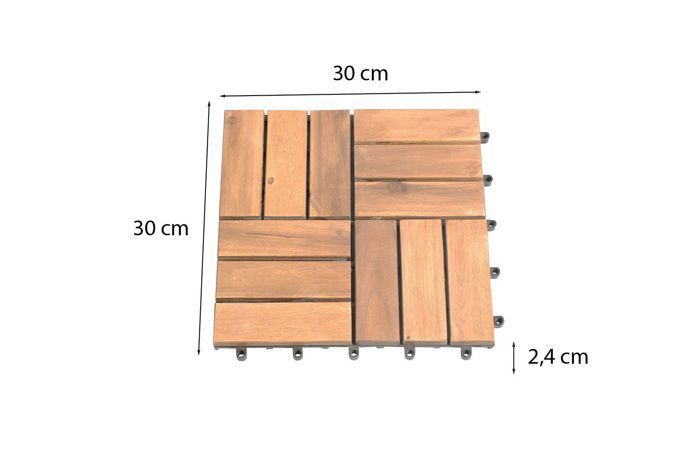 Juego de 10 baldosas de madera de acacia, 100% certificadas FSC, 30 x 30 cm, estilo mosaico.