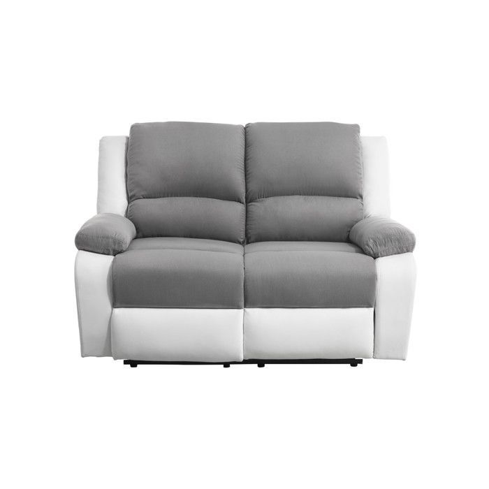 LEO 2-Sitzer-Elektrosofa mit Relaxfunktion in Mikrofaser und Kunstleder – Weiß und Grau – B 143 x T 93 x H 96 cm – LOUNGITUDE