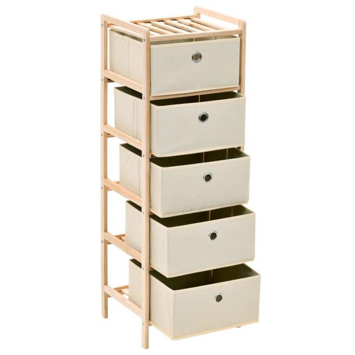 vidaXL Estantería de tela con 5 cestas, madera de cedro, color beige