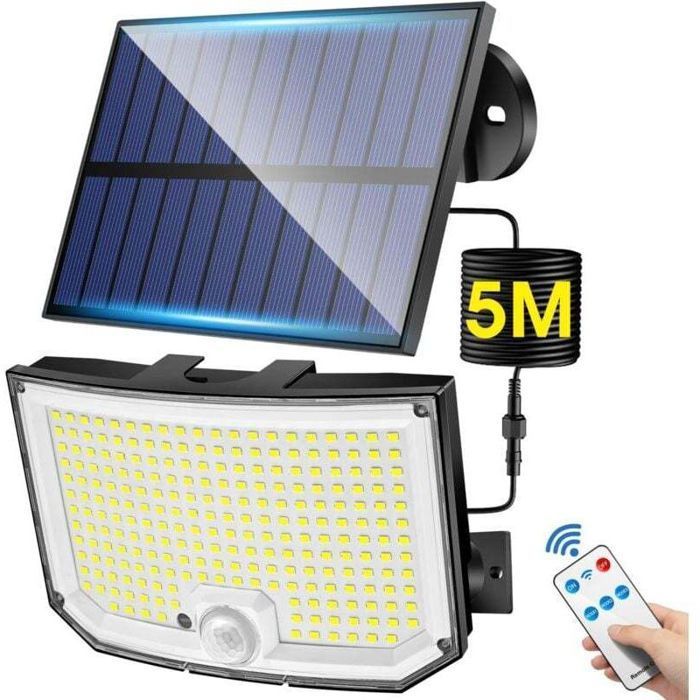 Lámpara solar para exteriores, 238 LED, 2000 lúmenes, lámpara solar para exteriores con detector de movimiento, iluminación solar para exteriores, 3