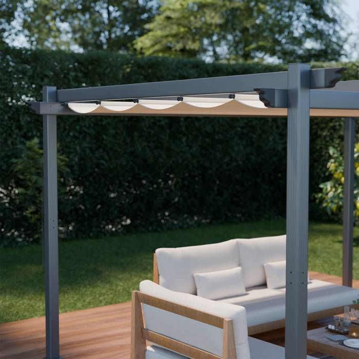 Pérgola de alumínio - Isla 3x4m - Lona bege - Gazebo ideal para o seu pátio. Teto retrátil. Lona deslizante. Estrutura.
