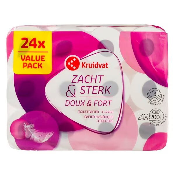 „Kruidvat Soft & Strong“ tualetinis popierius<br>24 ritinėliai, galima įsigyti tik internetu