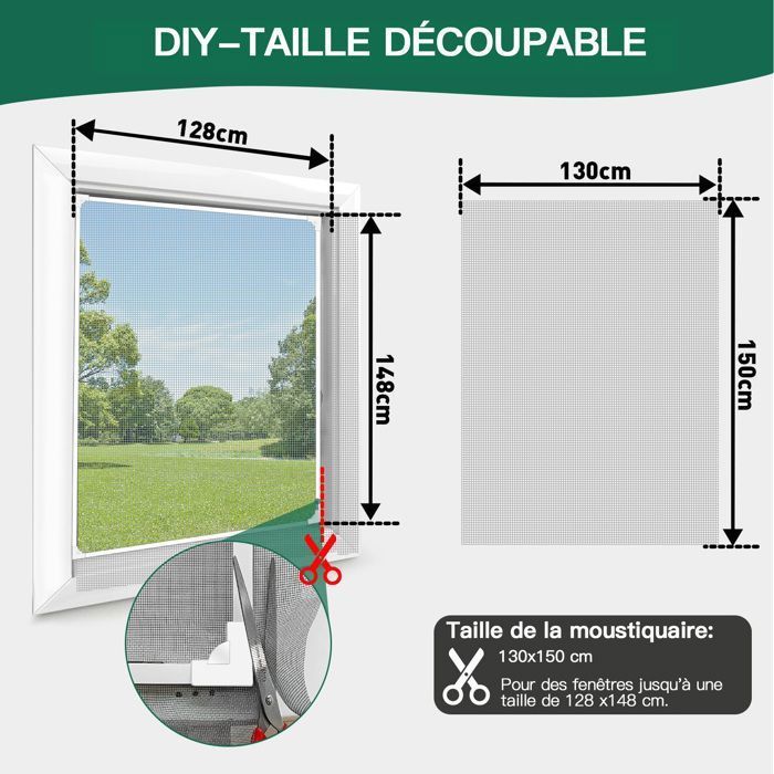 Mosquitera para ventana - AIMIUVEI - 130x150CM - Ajustable - Magnética - Marco blanco
