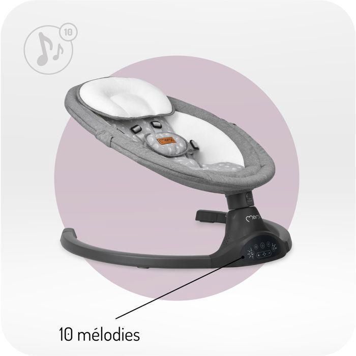 MoMi KENANI – Balancelle Bébé Électrique – Bluetooth – Télécommande – Moustiquaire – 5 Vitesses – Gris Foncé