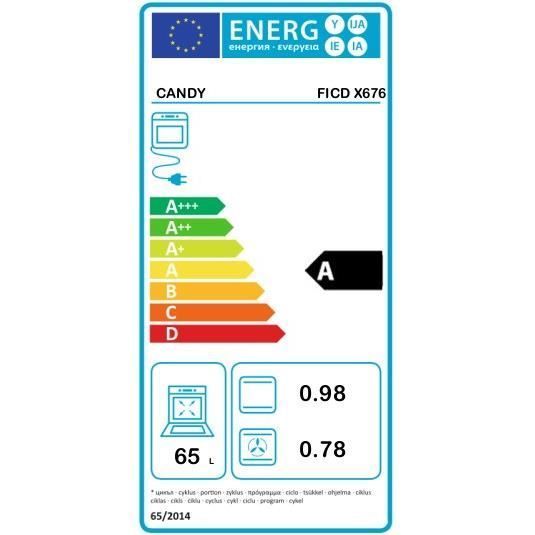 Forno pirolitico da incasso CANDY FICD X676 - Forno ventilato - 65L - Acciaio inox e nero - Classe energetica A