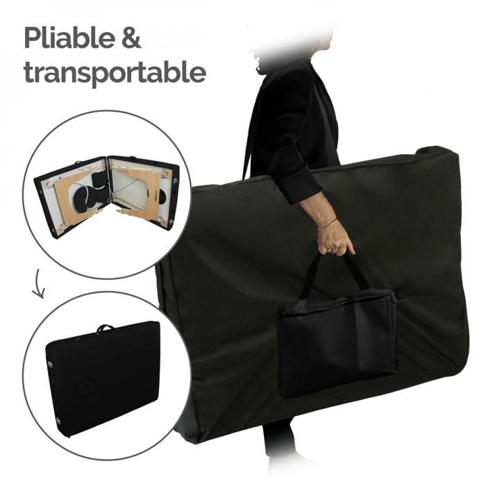 Table de massage 15 cm pliante 2 zones en bois avec panneau Reiki + Accessoires et housse de transport - Noir - Vivezen