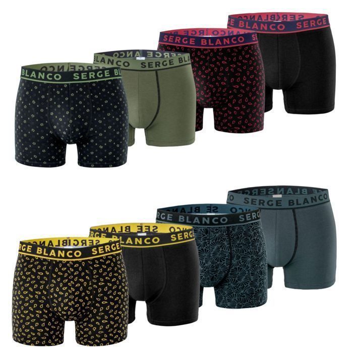 Serge Blanco Men's Boxer Shorts - Black (Pack of 8)