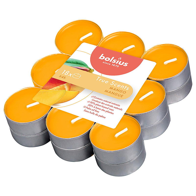 Bolsius telyslys 18-pakning med mangoduft