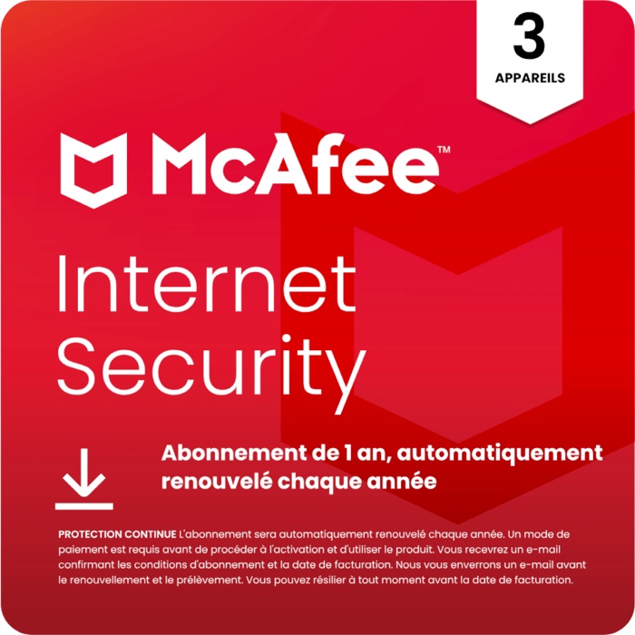 McAfee Internet Security per 3 dispositivi | Abbonamento di 1 anno, rinnovo automatico annuale
