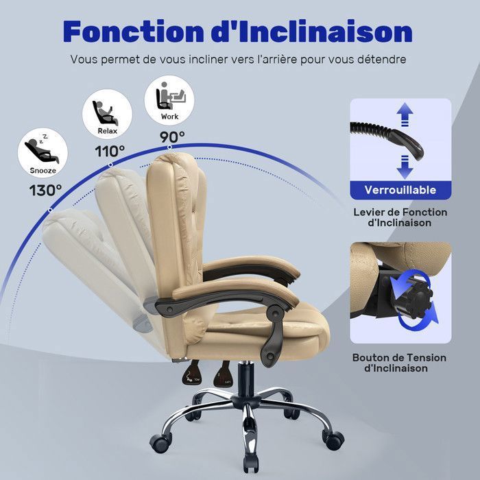 Silla de oficina ergonómica - Silla de oficina Rattantree - Altura regulable - Giratoria - Acolchado doble grueso - Marrón