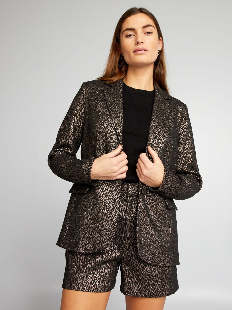 Jacquard colbert met patroon - ZWART