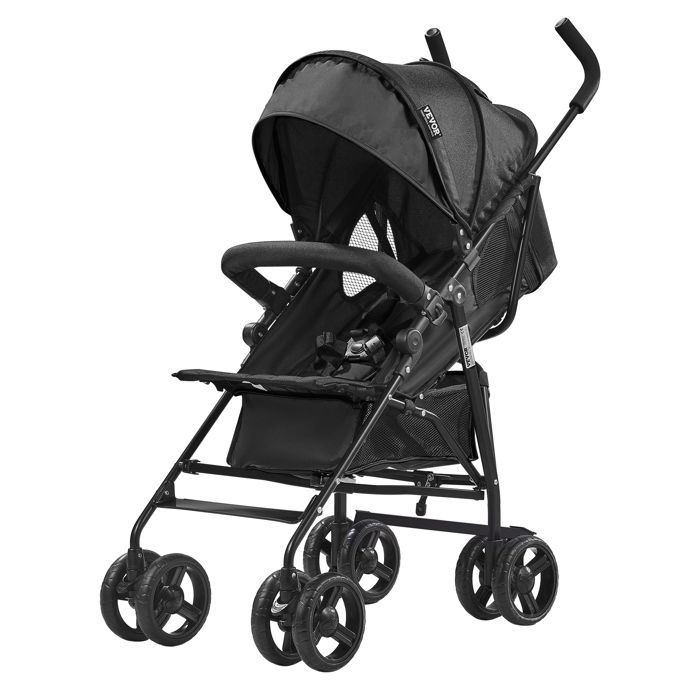 Lightweight Baby Stroller - VEVOR - Compact Toddler Stroller with Multi-Position Reclining Backrest - Black