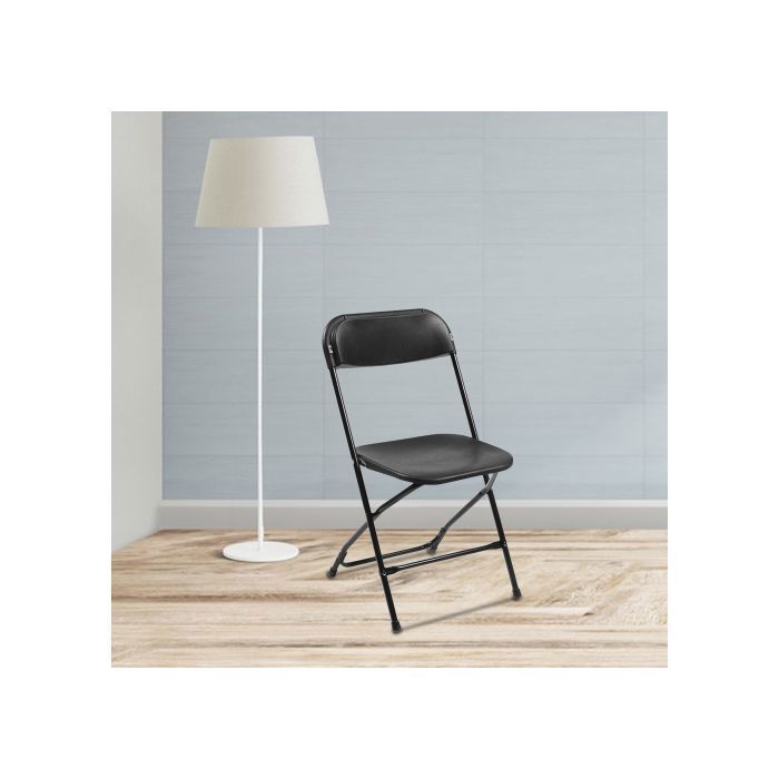 Lot de 2 chaises pliantes en plastique noir, chaises pliantes portables pour jardin extérieur