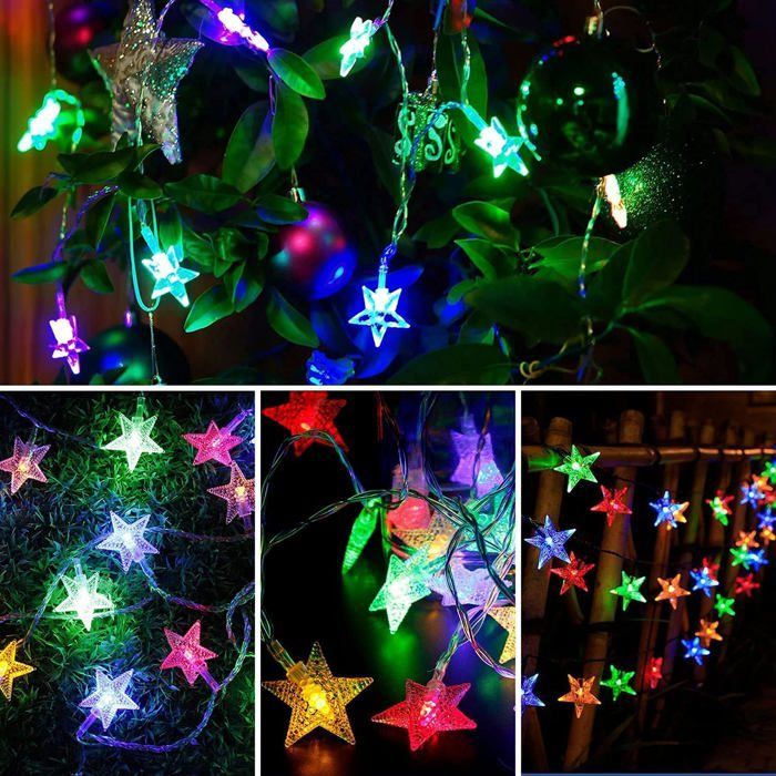 Guirlande lumineuse solaire d'extérieur,50 LED 7 m,étanche, en forme d'étoile,pour Thanksgiving,décoration de Noël,convient couleur