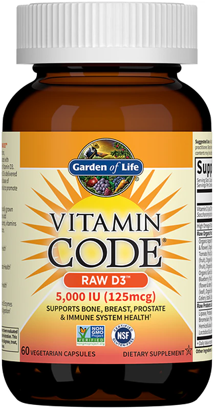 Výživový doplnok Garden of Life Vitamin Code RAW D3 5000 IU v kapsulách na podporu imunitného systému a zdravia zubov