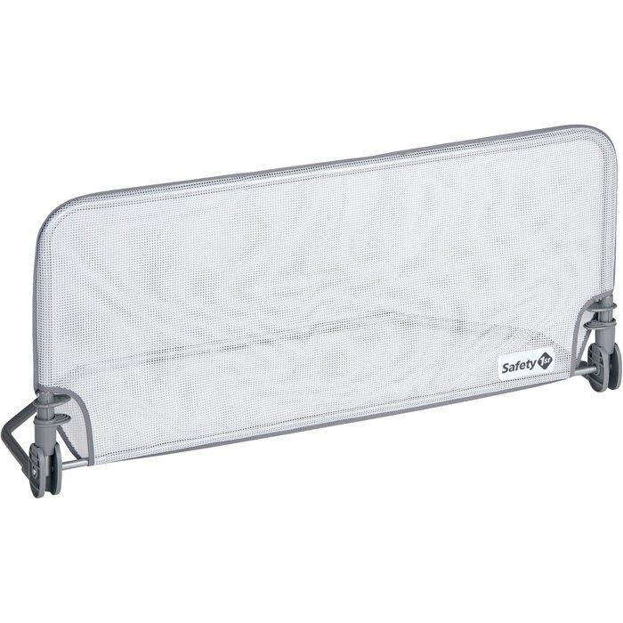 SAFETY 1ST Barrière de lit 90cm, 18 mois-5 ans, inclinable, Tissu lavable en maille, Auto-verrouillage, Gris/blanc