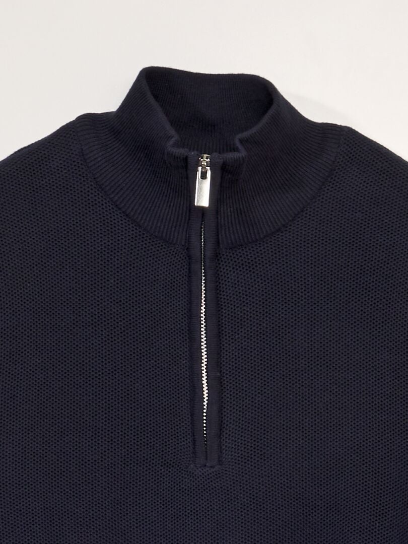 Katoenen trui met hoge kraag en ritssluiting - BLAUW