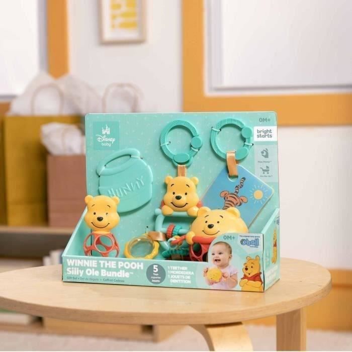 DISNEY BABY - WINNIE - Set regalo per neonati, 5 giocattoli tra cui 1 giocattolo per la dentizione di Winnie the Pooh e O-Ball, sonaglio e accessorio per passeggino.