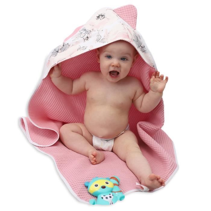 Serviette à capuche pour bébé - TOTSY BABY - Fleur Rose - Coton - 75 x 75 cm