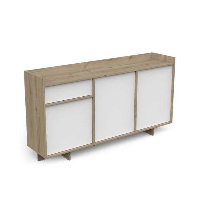 CALICOSY - Aparador de 3 puertas y 1 cajón, 157,4 cm de ancho - LEAD - Madera clara