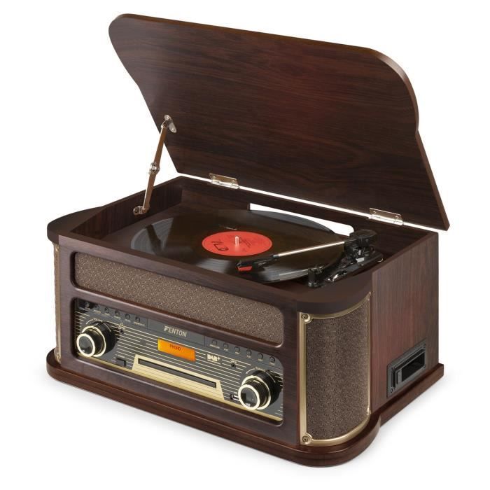 Toca-discos - FENTON - Memphis - Bluetooth - DAB/FM - Leitor de CD e cassete - Madeira escura