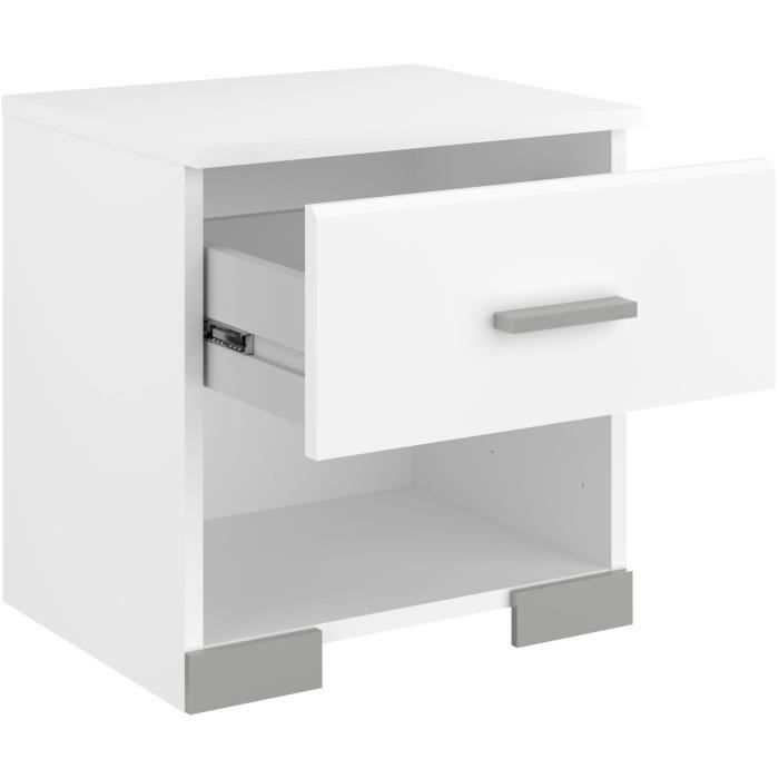 Chambre complète adulte ZODIAC : Lit 140x190 avec tiroir + Armoire 3 portes et 2 tiroirs + 2 chevets - Décor Blanc - PARISOT