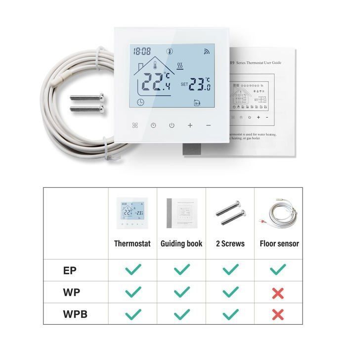 WiFi Smart Thermostat, Intelligent Room Thermostat, Wireless Programmable Thermostat, White