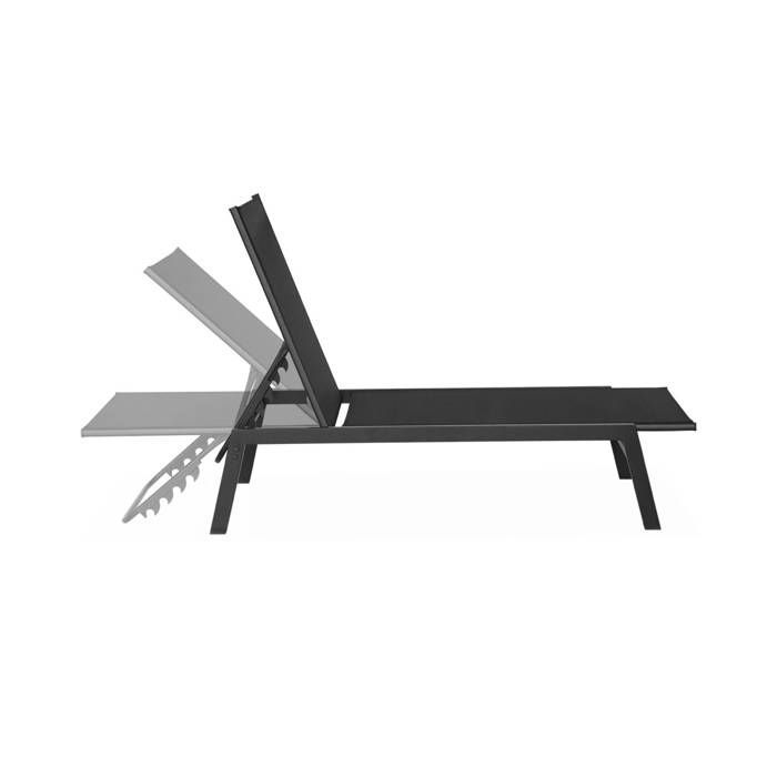 Set di 2 lettini prendisole neri. 5 posizioni. Realizzati in textilene e metallo. FLORA. L155 x P59 x H106 cm