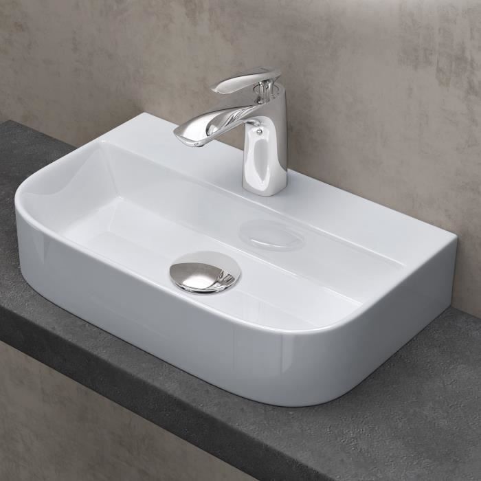 Lavabo de encimera doporro, lavabo rectangular de cerámica para baño, 38x23,5x8cm, Brüssel003 Blanco