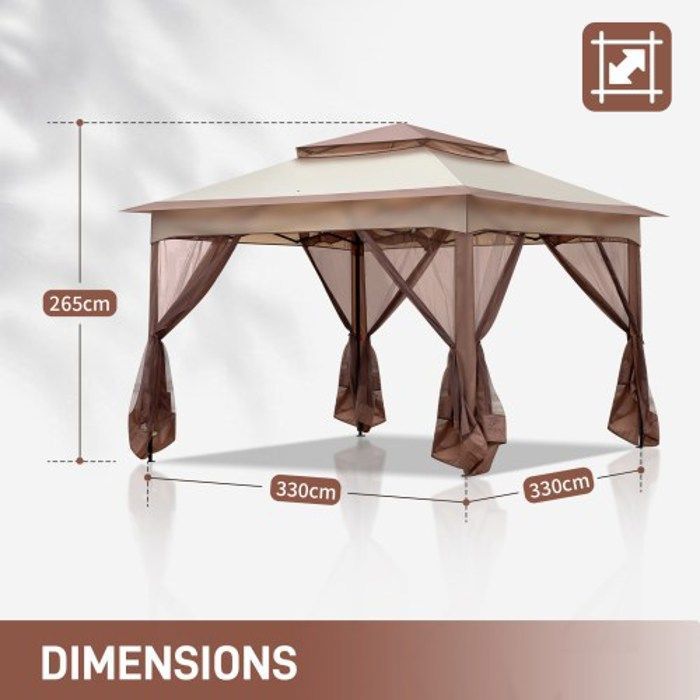 3,3x3,3M Tonnelle pour jardin - Extérieur, réception, fête - Tissu Oxford imperméable - Kaki