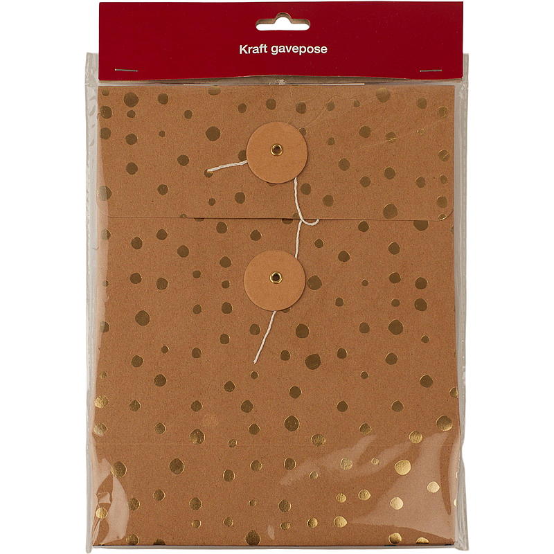 Presentpåse 25,5x11 cm med guld- och silverfärgat kraftpapper
