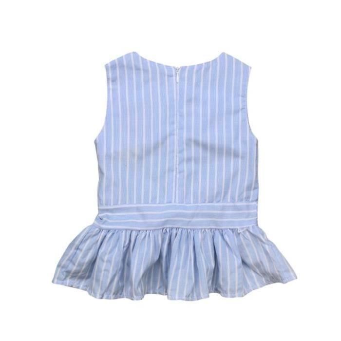 Dress 0-3 Years Baby Girl Toddler Dress with Vertical Stripes Blue Bowknot Sleeveless Summer Fashion
