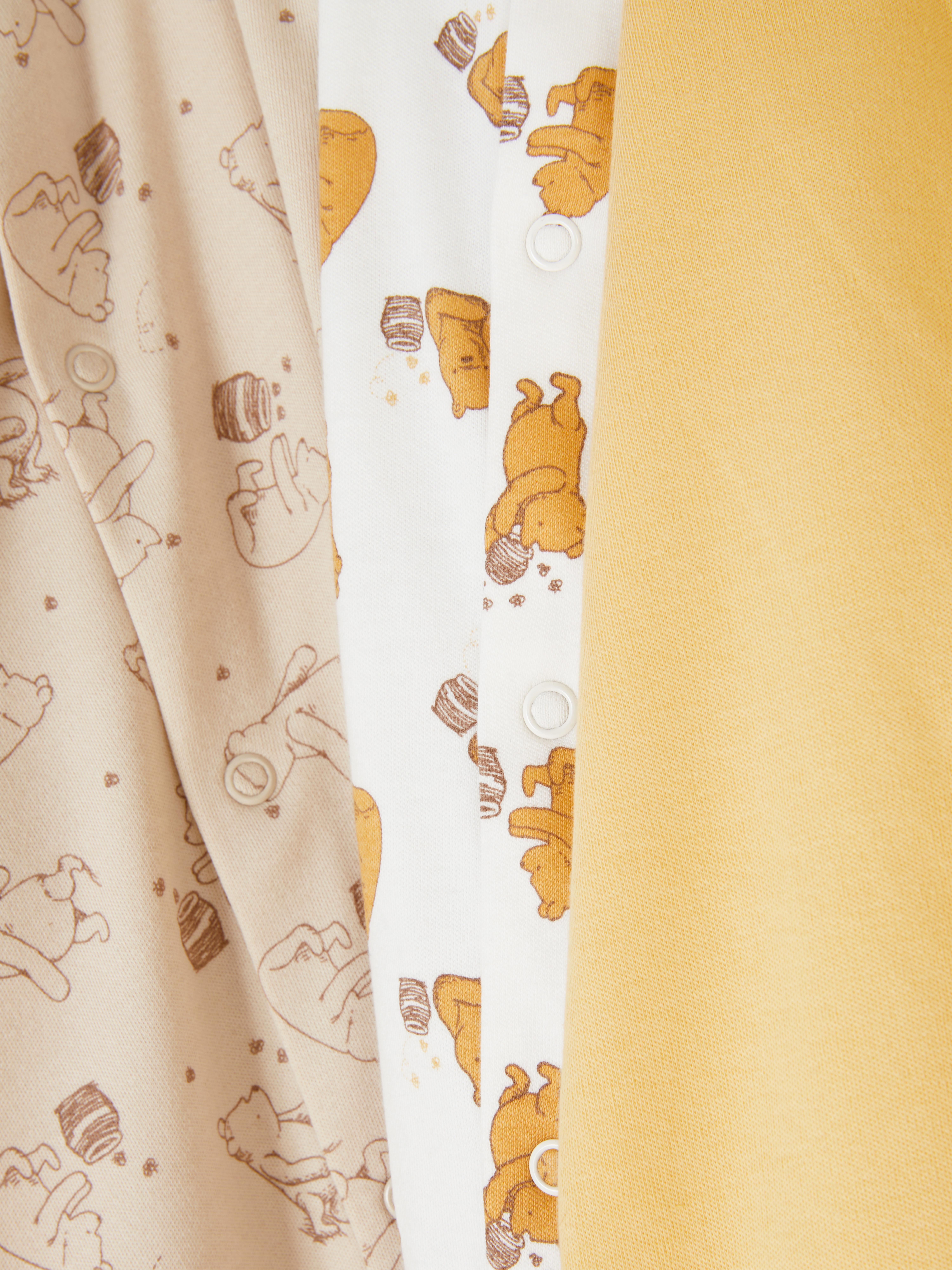 Pijamale, Disney Winnie the Pooh, set de 3 salopete Disney pentru bebeluși cu mâneci lungi, închidere cu capse și piciorușe atașate