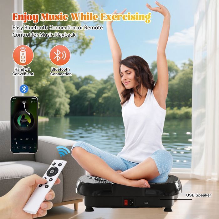 Plataforma vibratoria para fitness - Plataforma vibratoria - 180 niveles de vibración - 5 programas - Bluetooth integrado - Control remoto