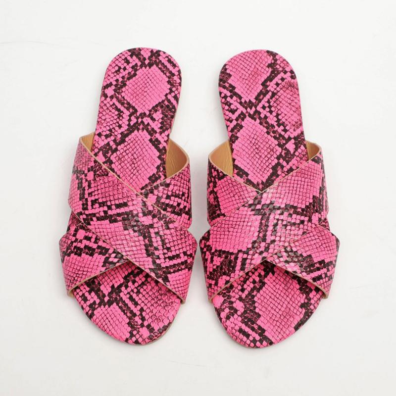Sandalias de moda para mujer, sandalias planas con estampado de serpiente, zapatos planos sin cordones, sandalias casuales de plataforma para mujer, pantuflas para vacaciones al aire libre.